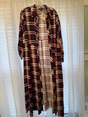 NEW Torrid Maxi Kimono - Challis Plaid Red & Blue Women 3X